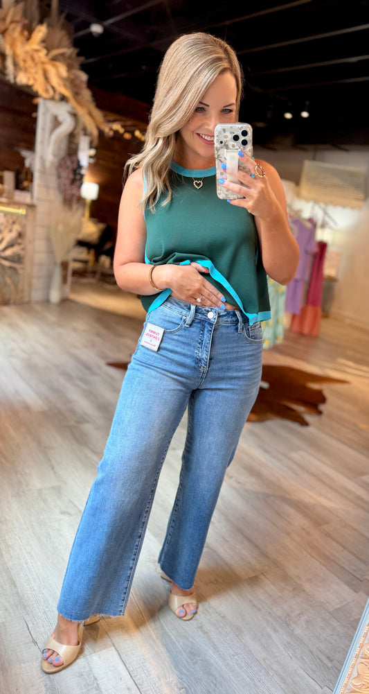 Risen Tummy Control Raw Hem Denim