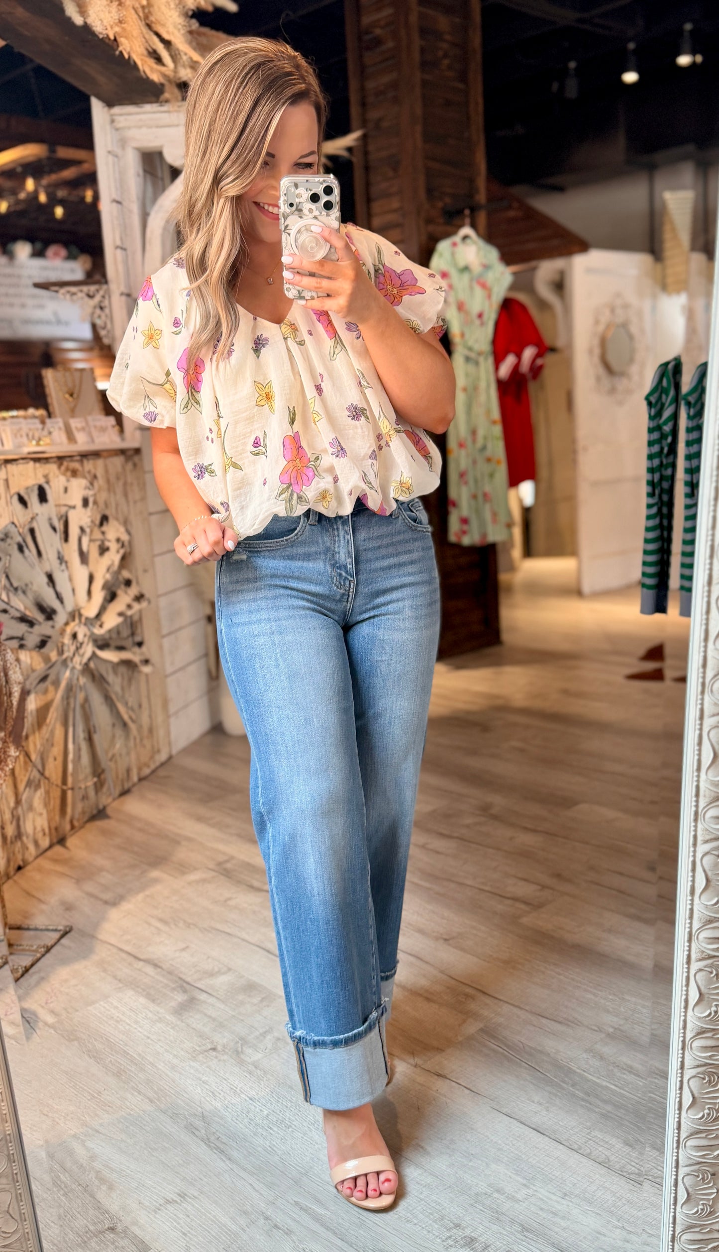 Cream Floral Bubble Top