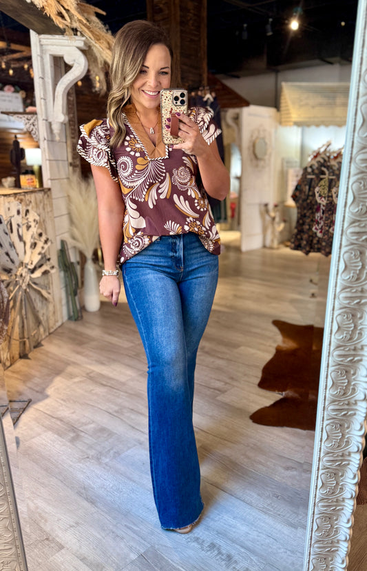 Brown Mustard Floral Top