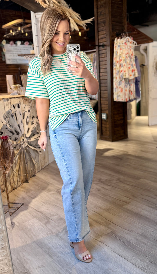 Green/Ivory Striped Top