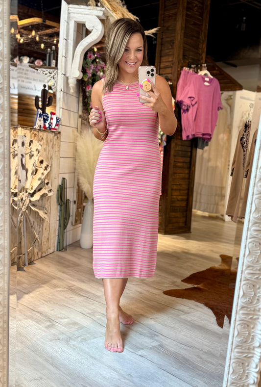 Pink/Taupe Midi Dress