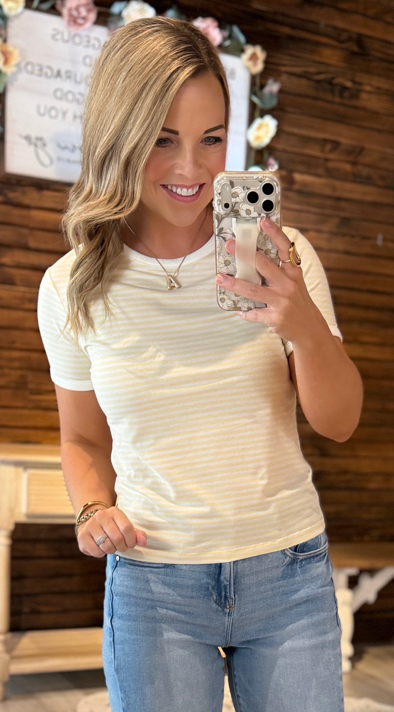 Butter Yellow Basic Striped Tee