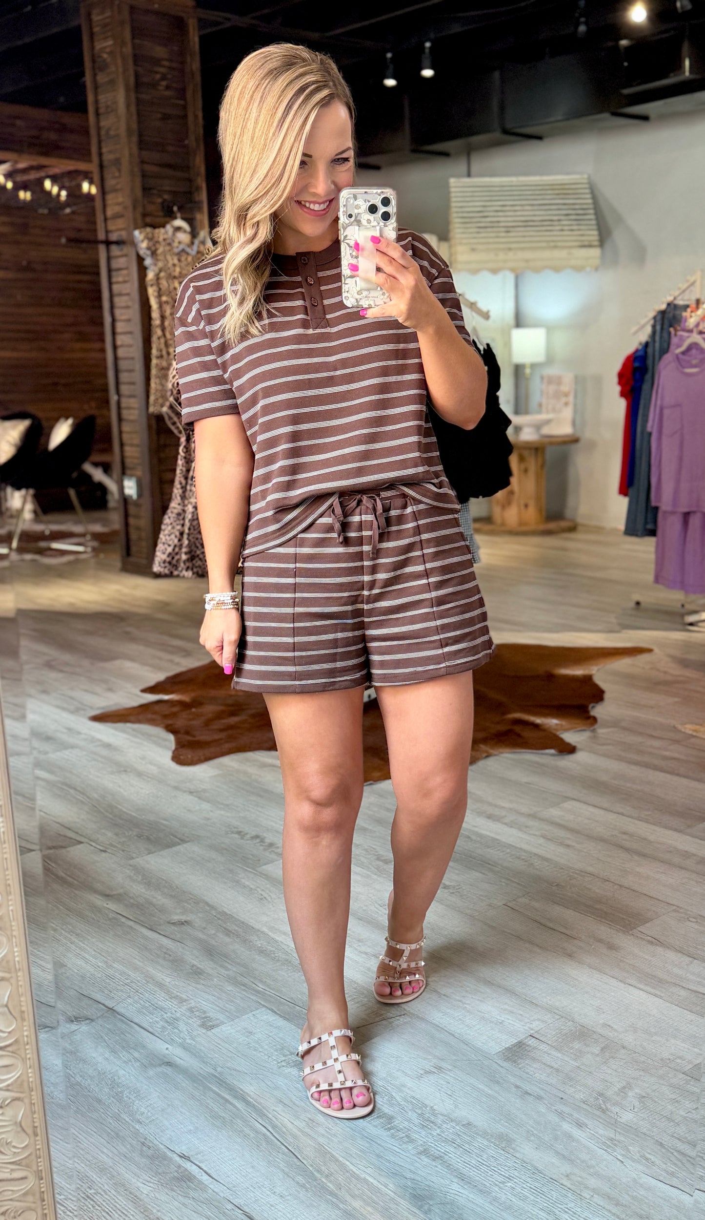 Brown White Striped Top