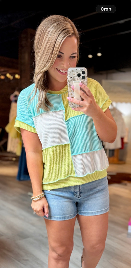 Mint/Lime Color Block Top