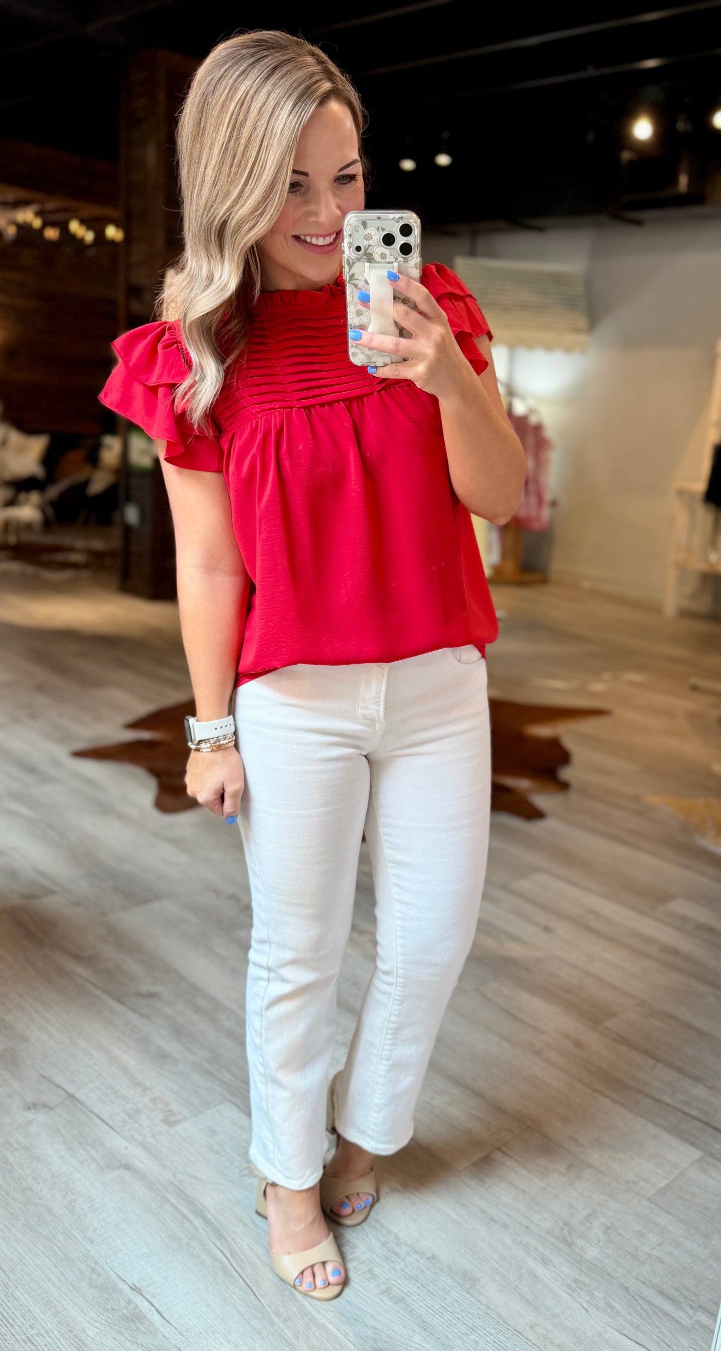 Red Pleated Dressy Top