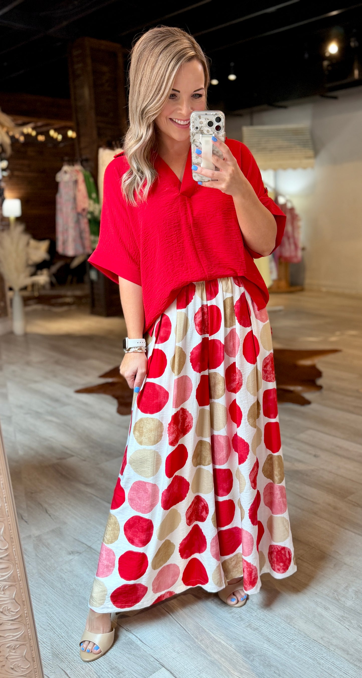 Red Collared Flowy Top