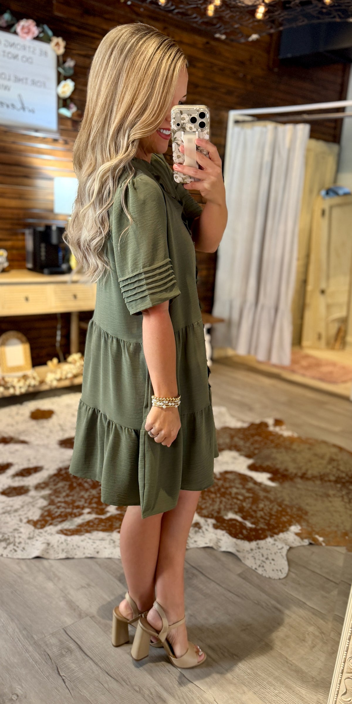 Olive Tiered Flowy Dress