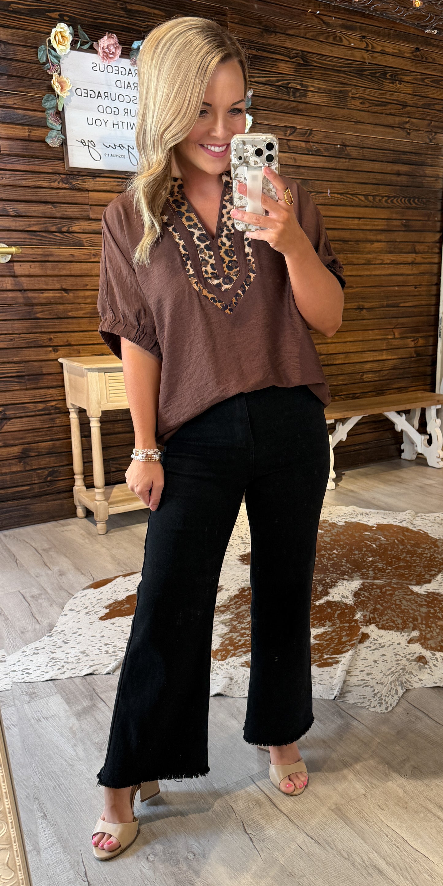 Chocolate Leopard Detail Top