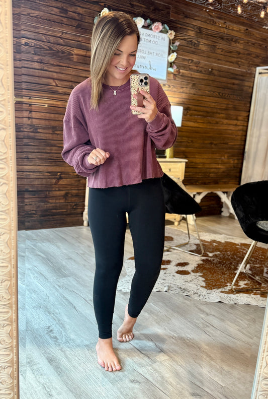 Dark Cherry Ribbed Cropped