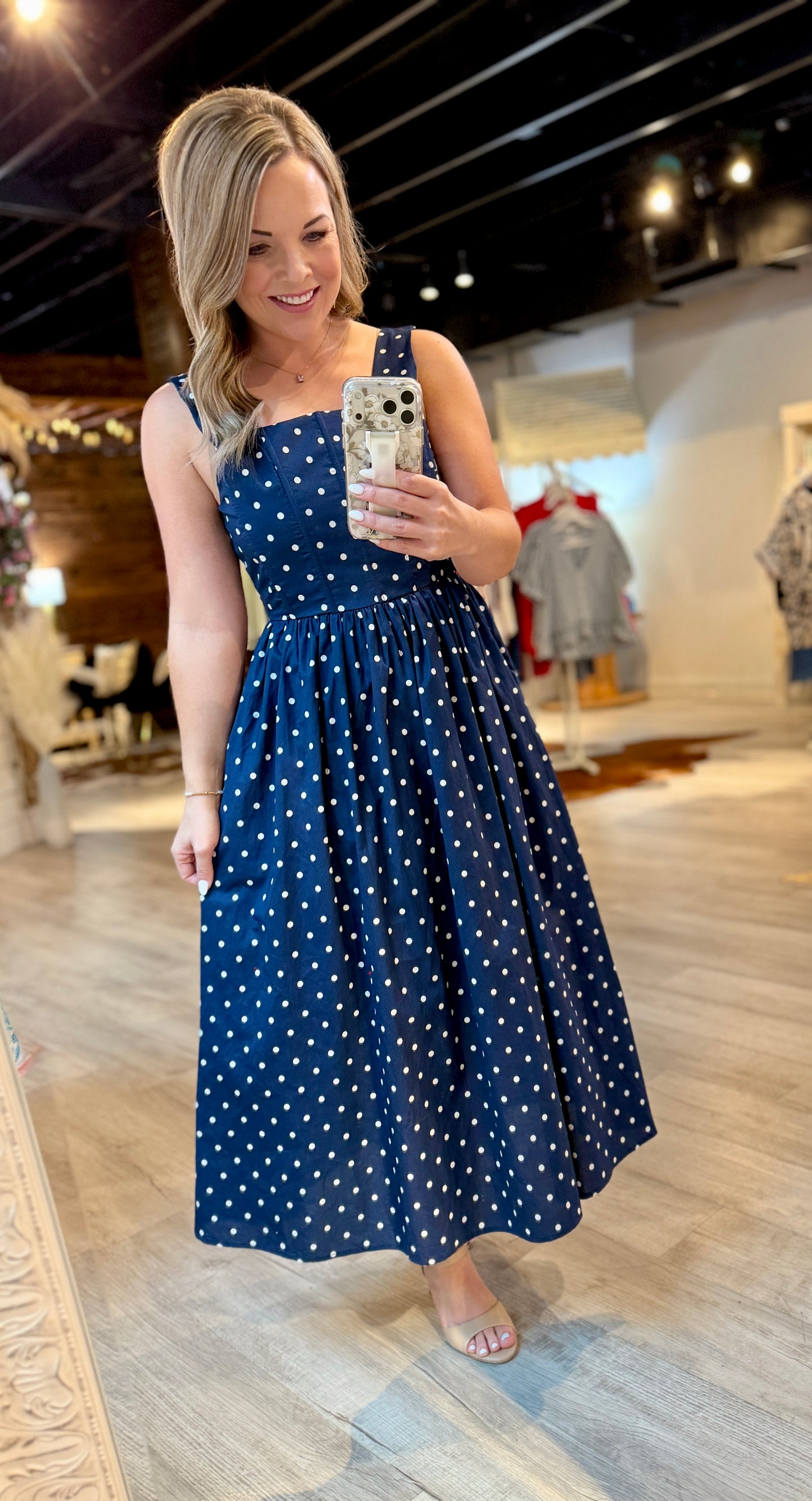 Navy Polka Dot Dress