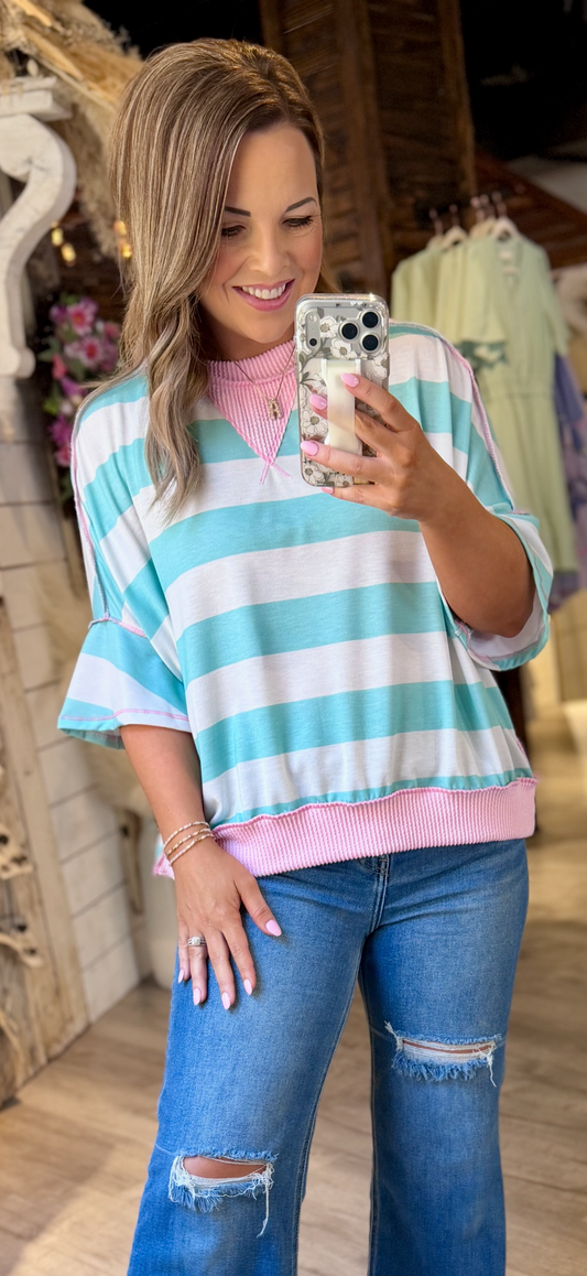 Mint/Blush Striped Top