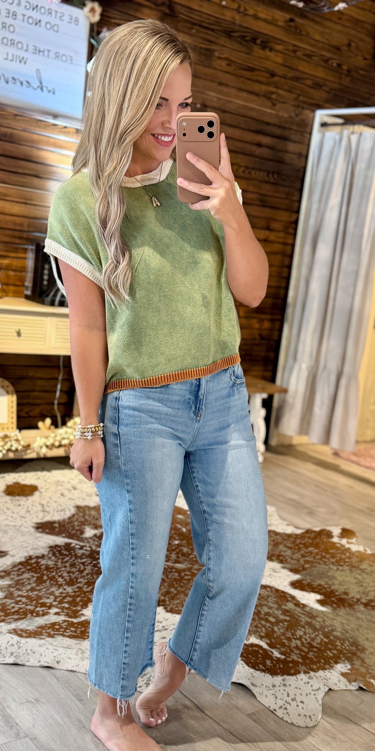 Emerald/Rust Sleeveless Sweater