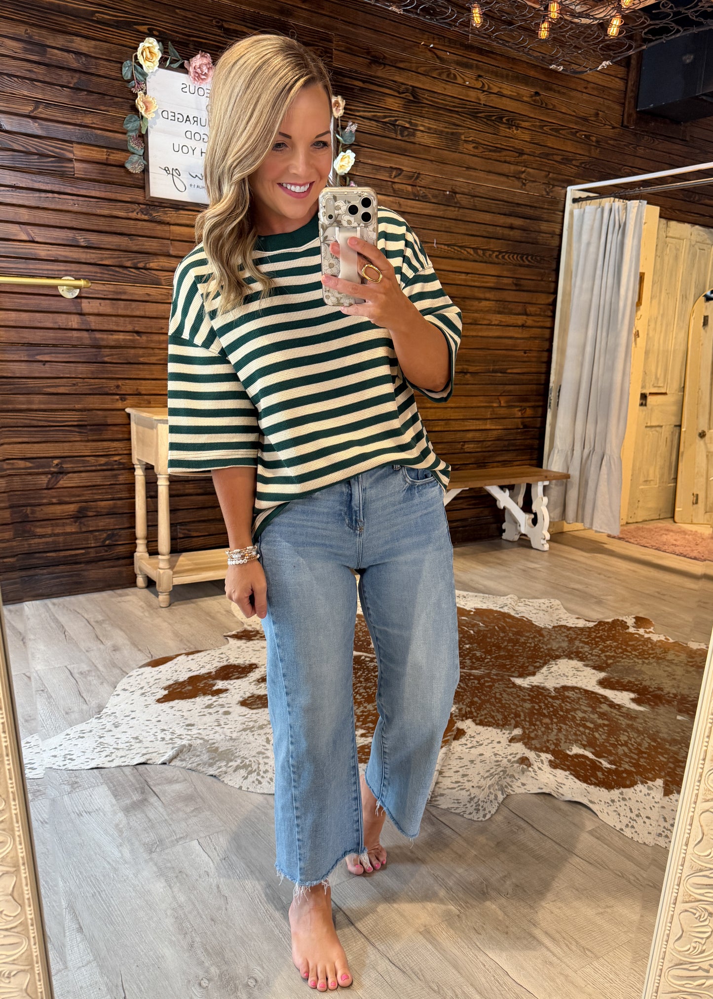 Green/Cream Oversized Top