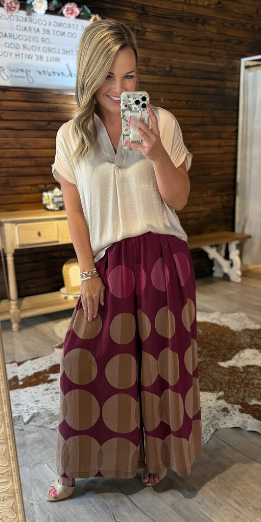 Burgundy Mix Polka Dot Pants