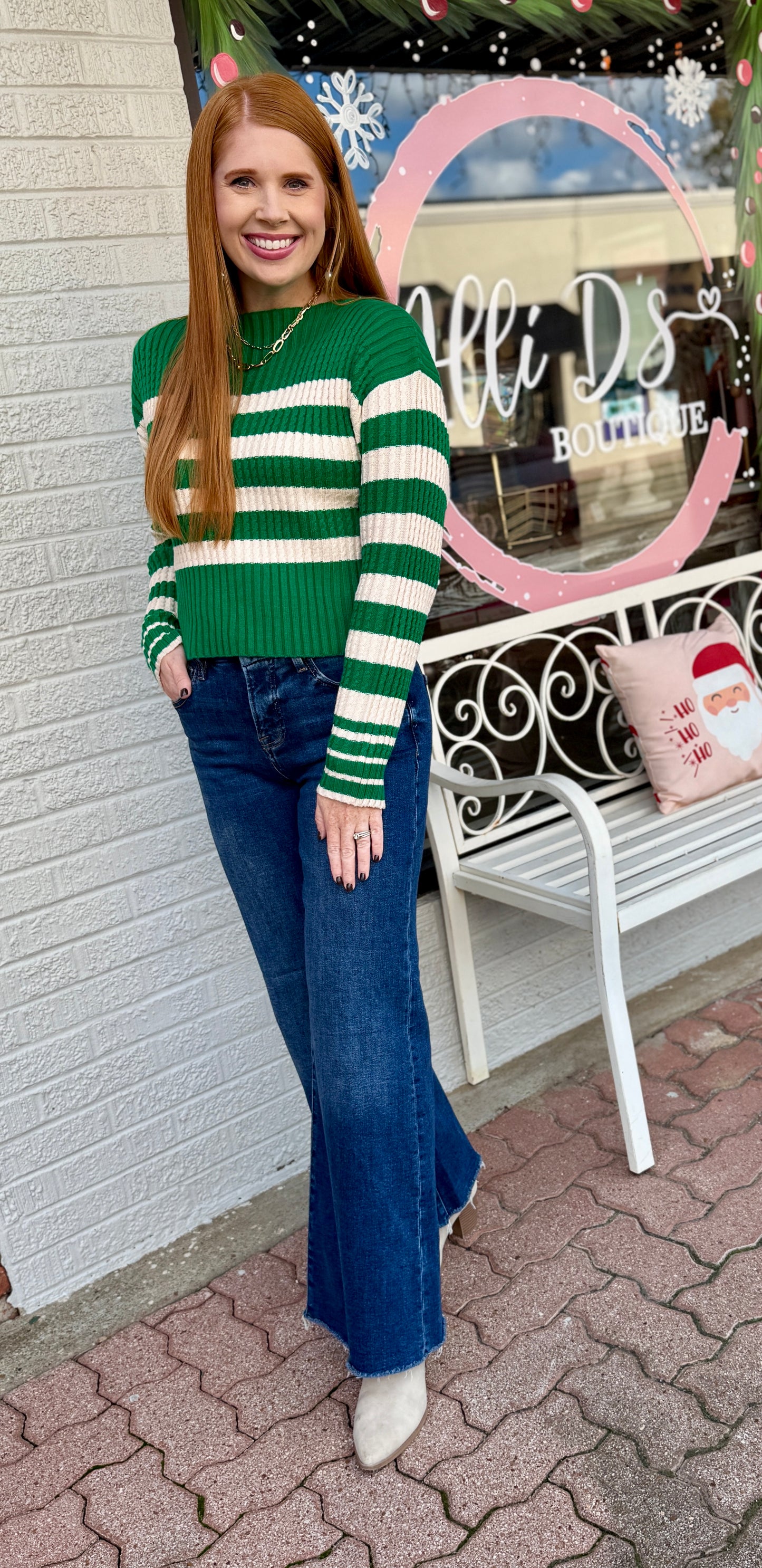 Green/Cream Striped Sweater
