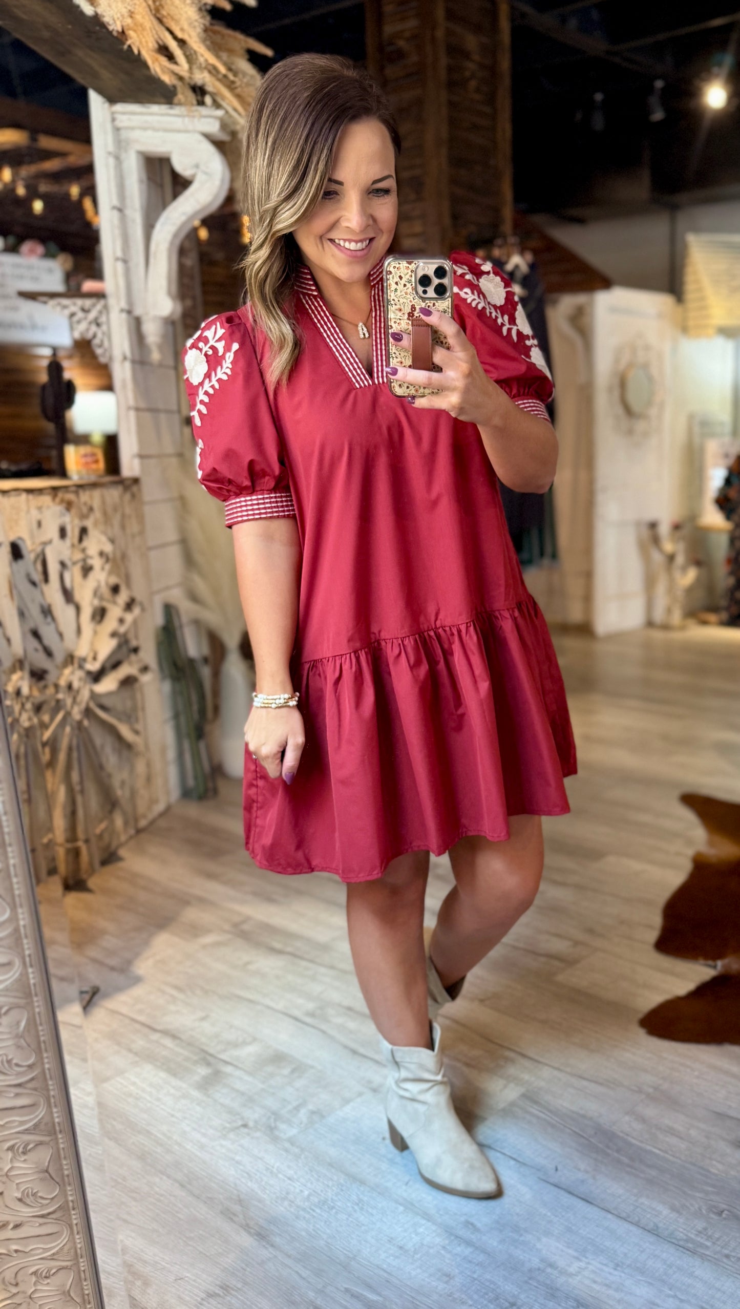 Brick Embroidered Dress