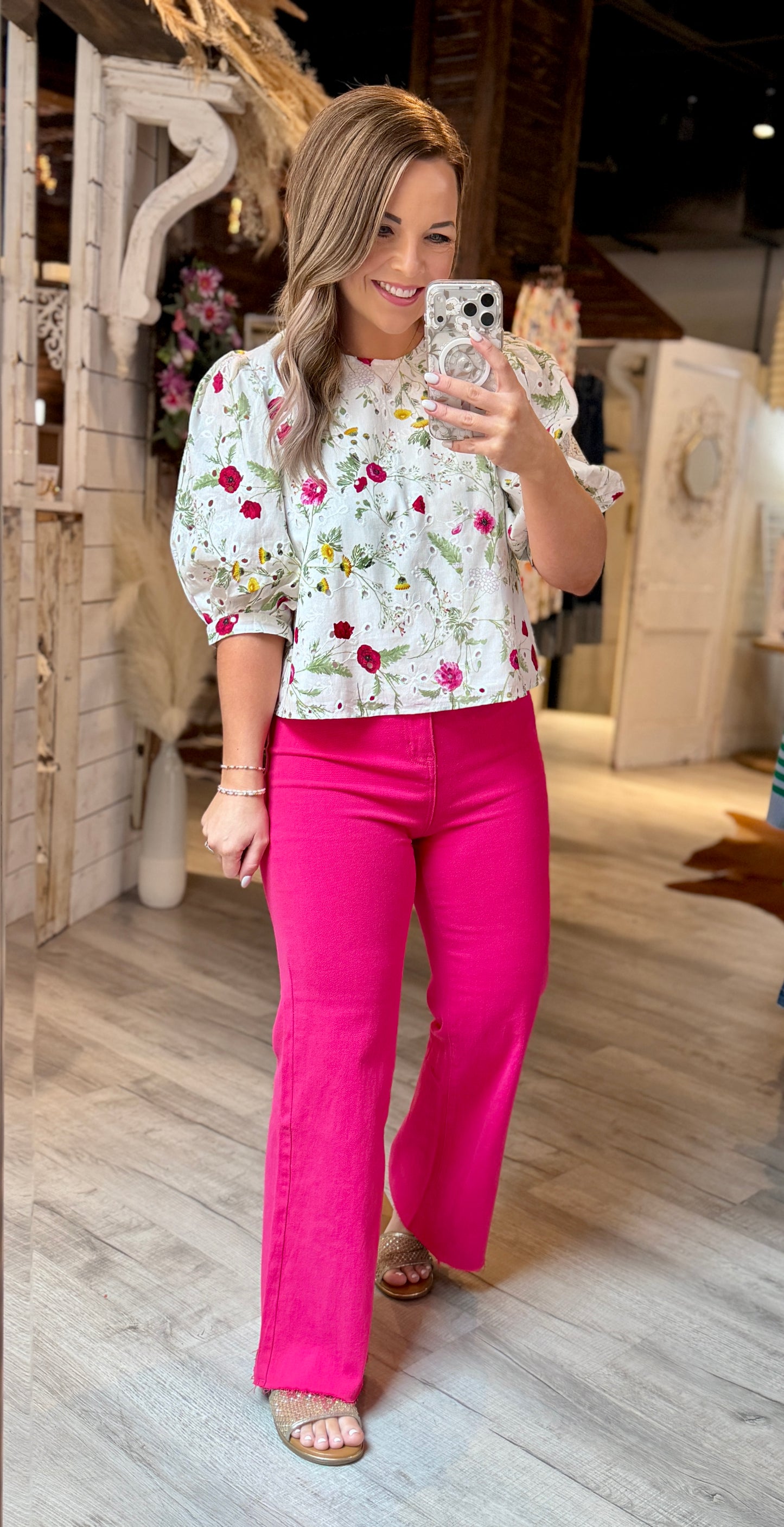 White Floral Dressy Top