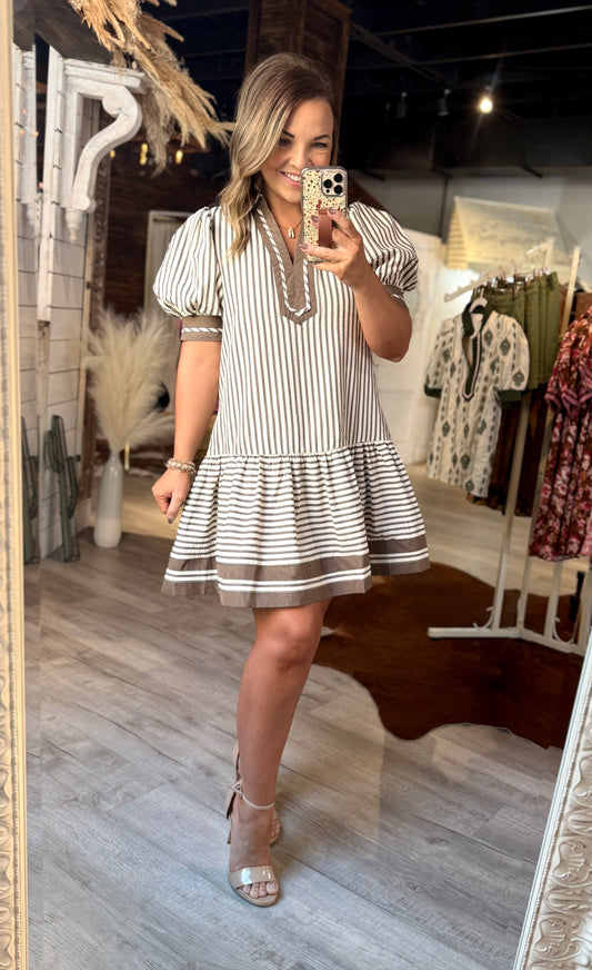 Mocha Mousse Striped Dress