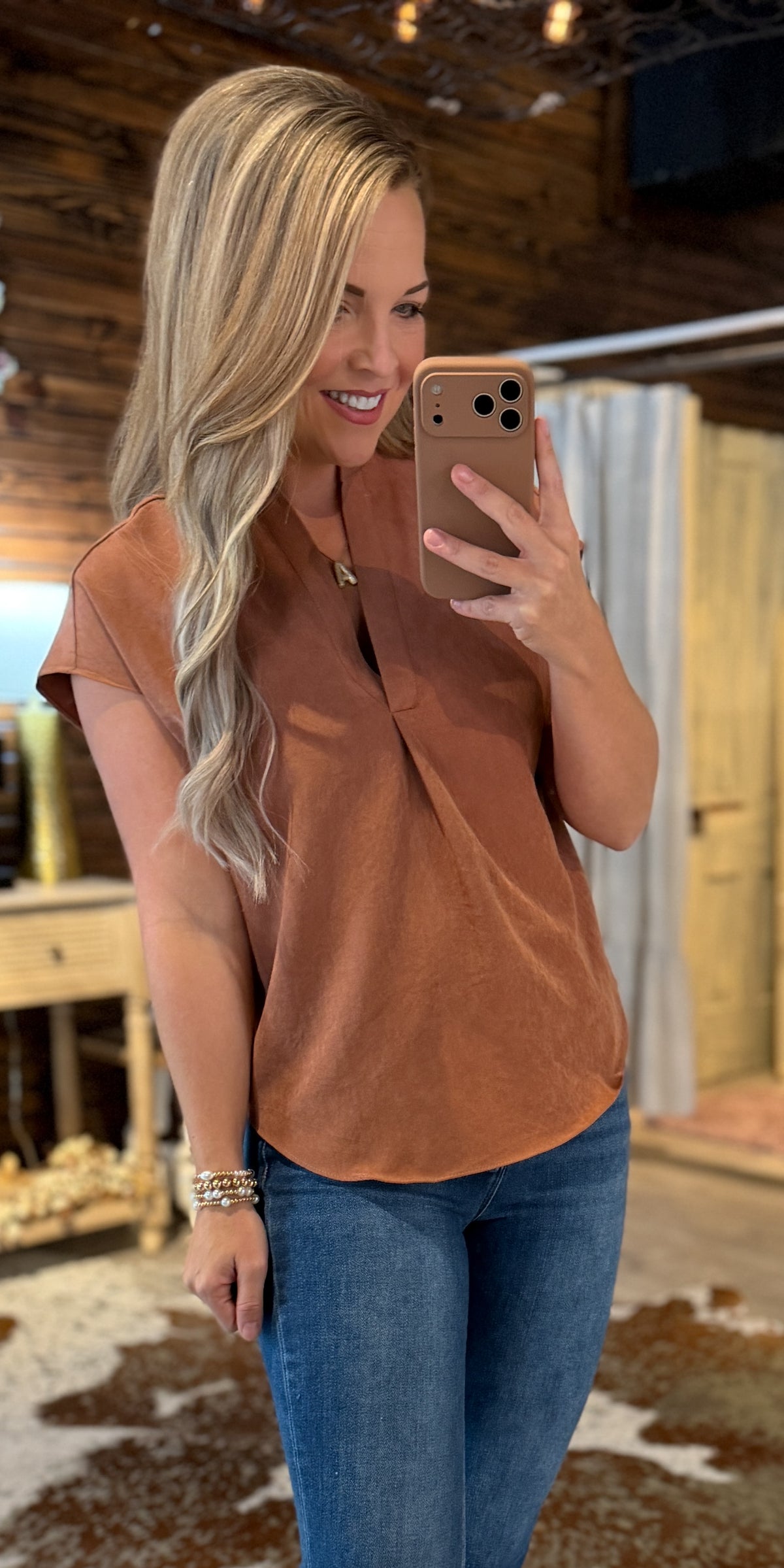 Rust Soft Matte Suede Top