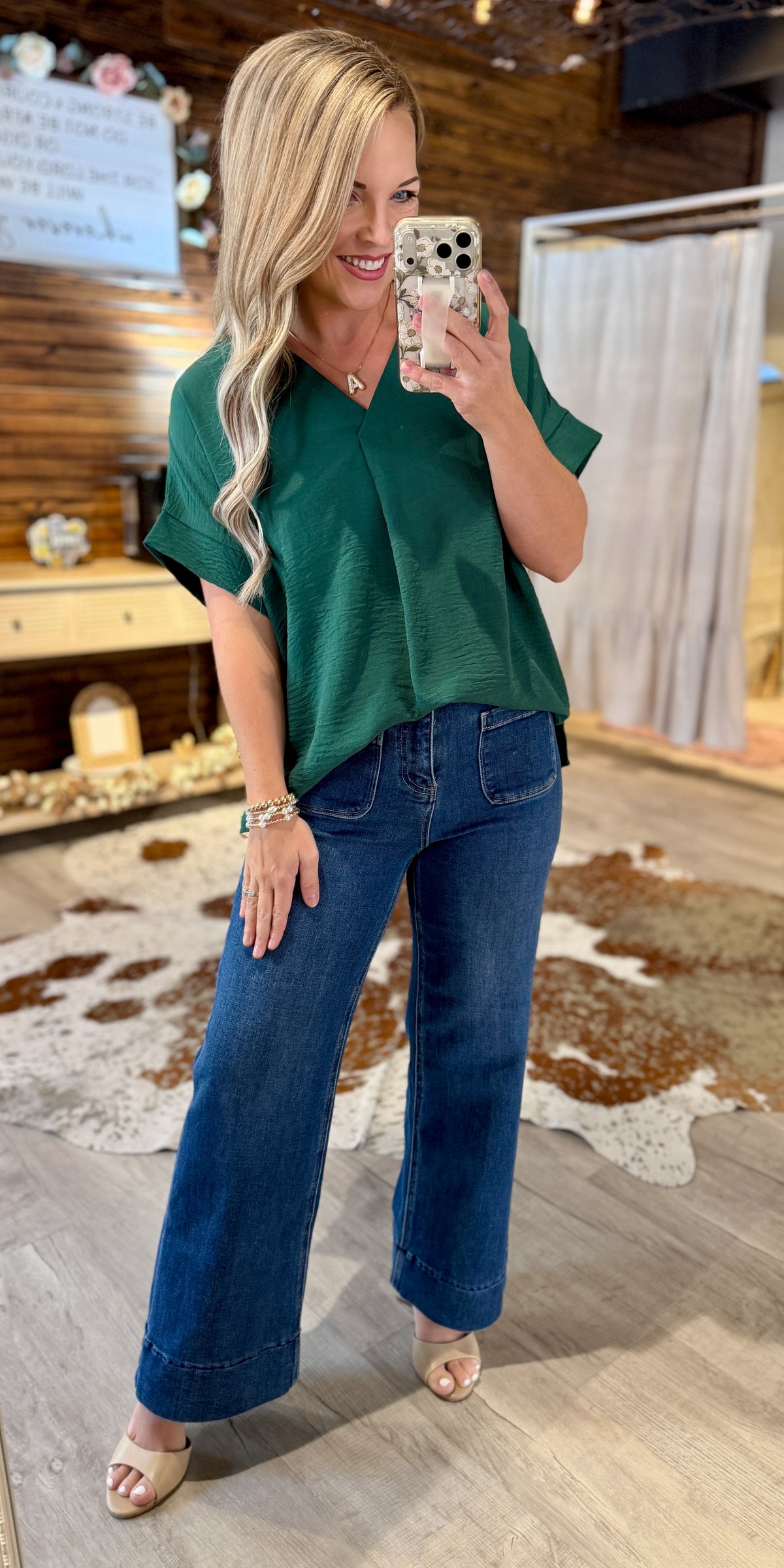Sea Green V-Neck Dressy Top