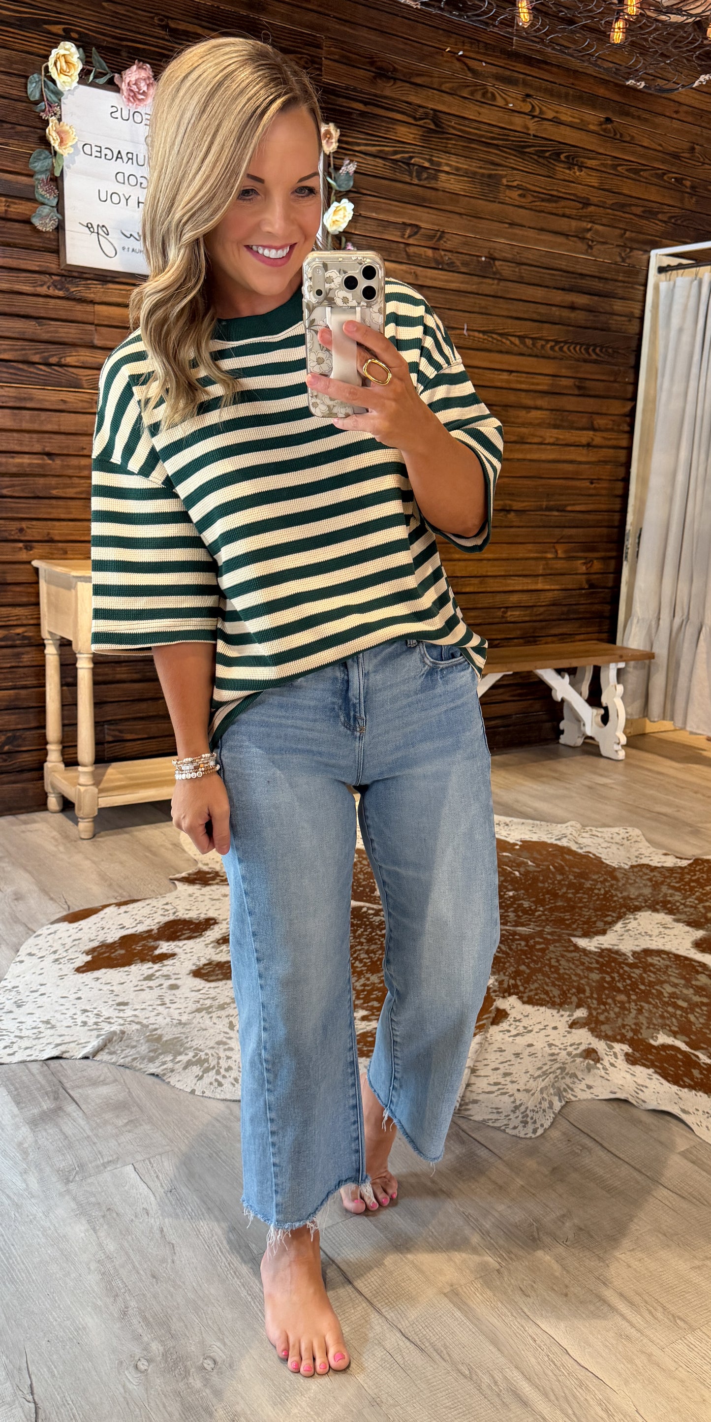 Green/Cream Oversized Top
