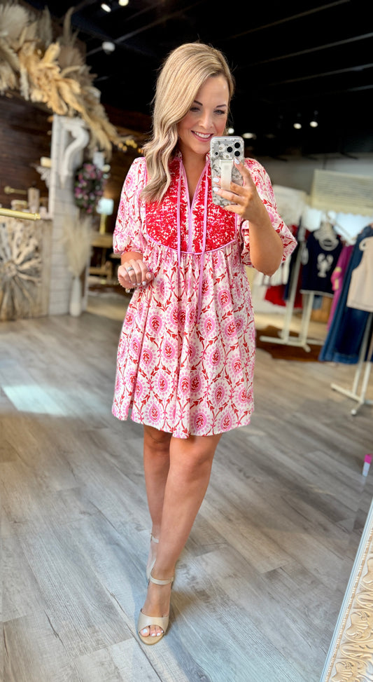 Pink Puff Sleeve Dress