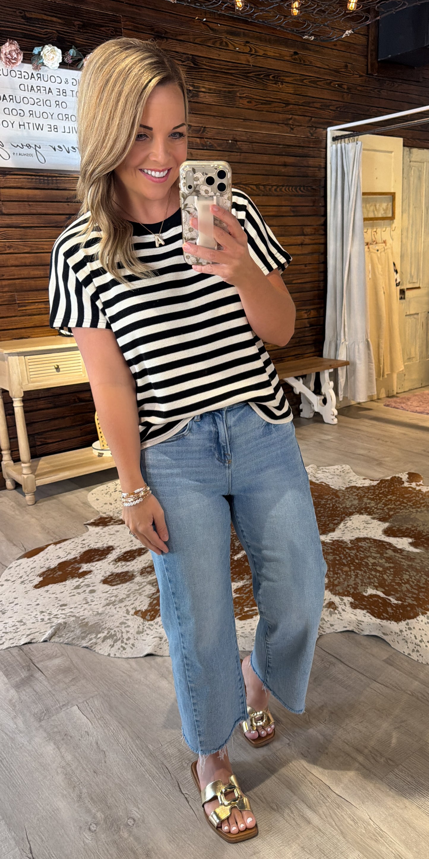 Black/Ivory Drop Sleeve Knit Top