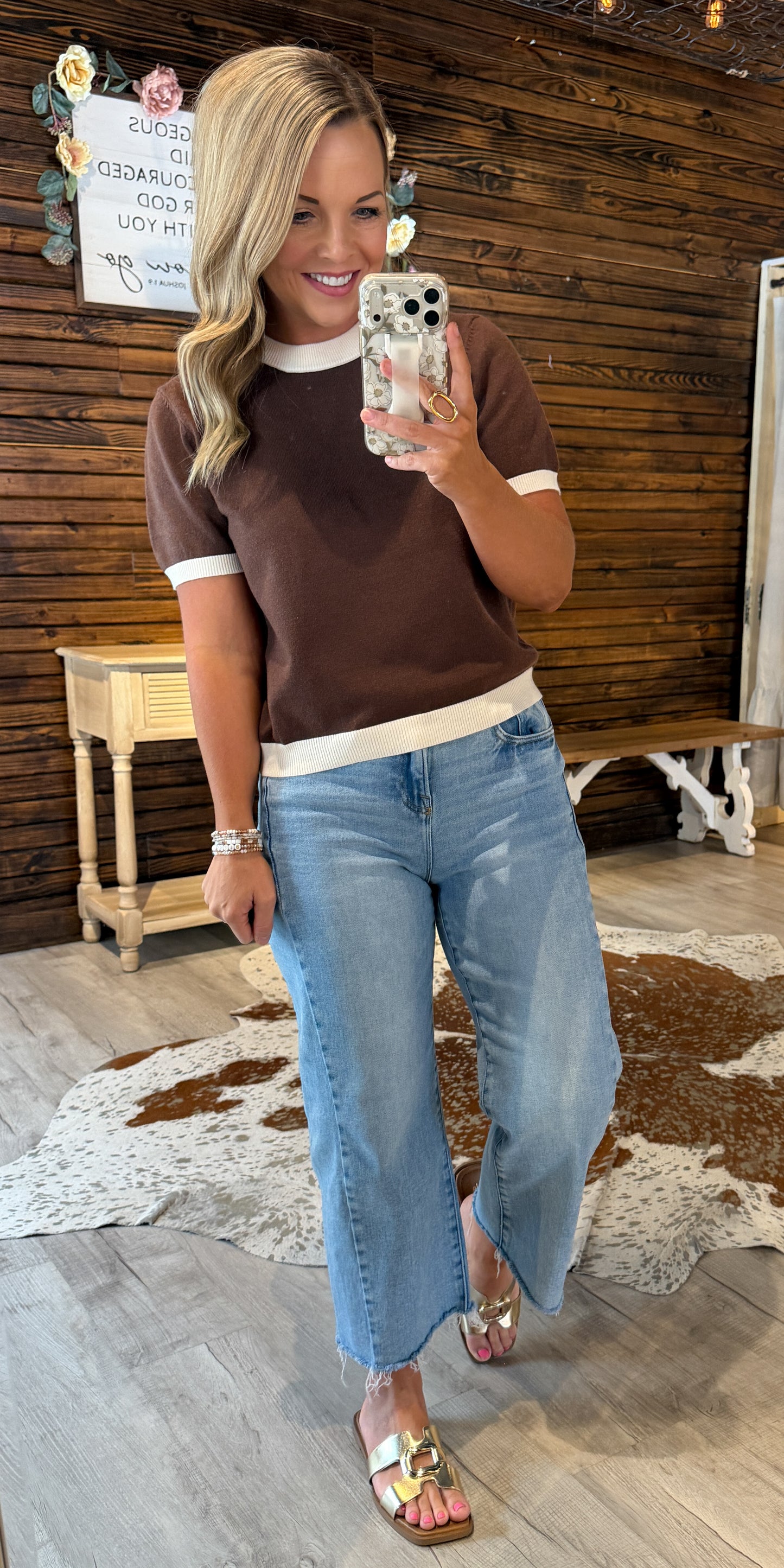 Brown/Cream Sweater Top