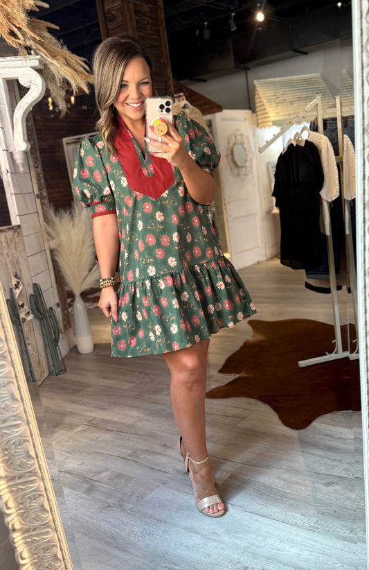 Forest Green Floral Dress