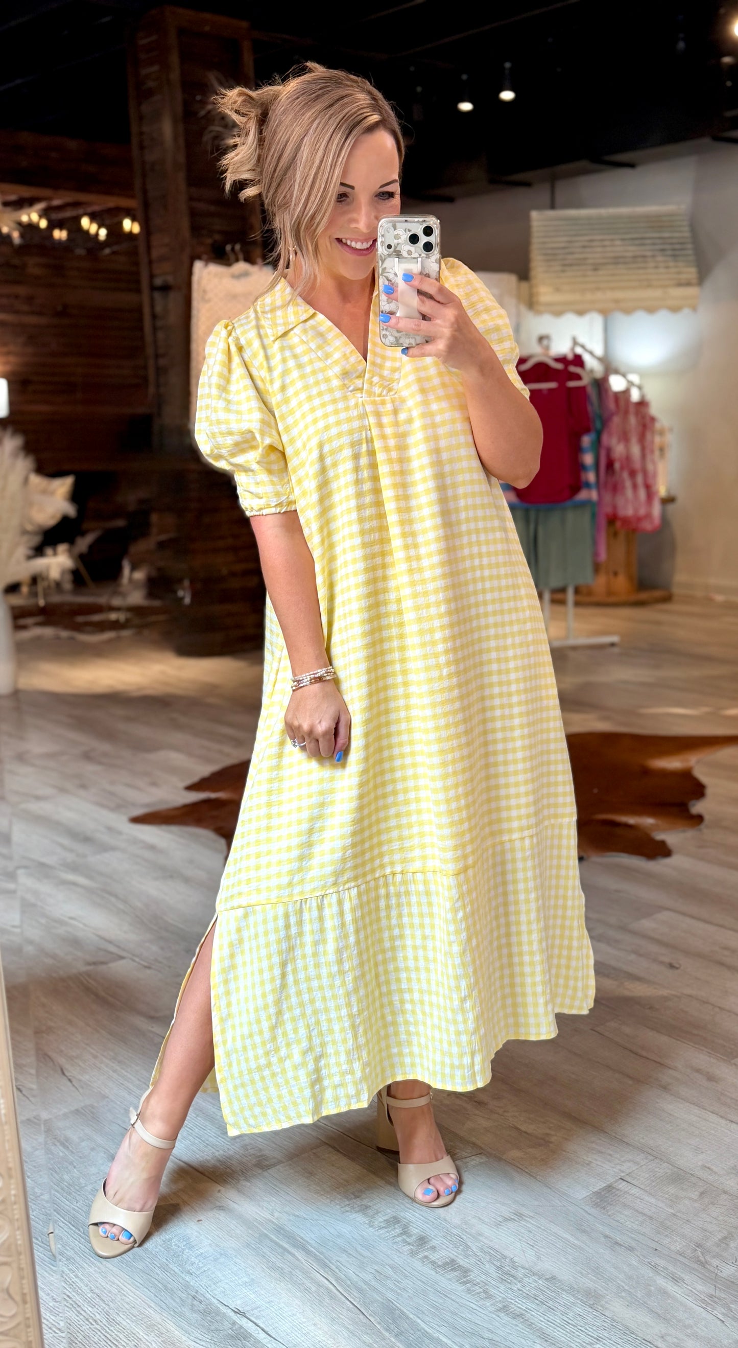 Yellow Gingham Print Dress