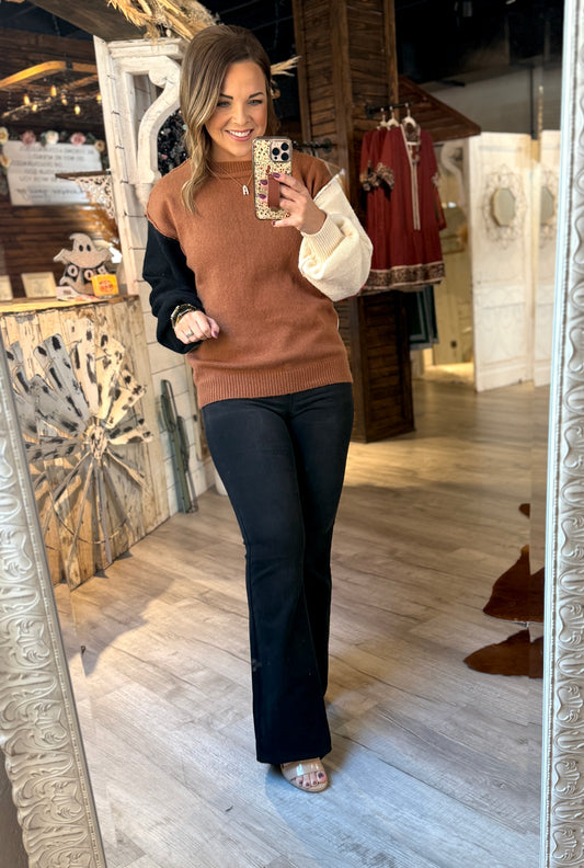 Rust & Black Color Block Sweater