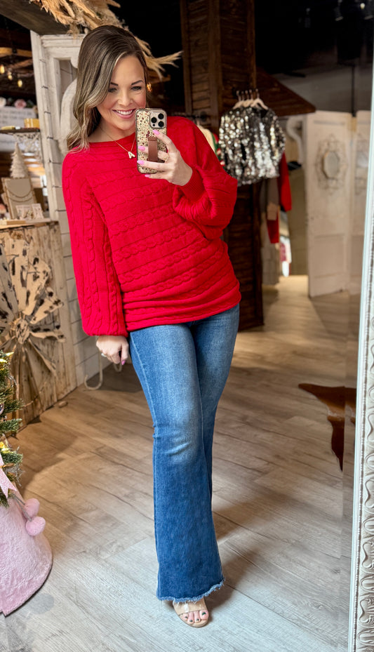 Red Cable Knit Sweater