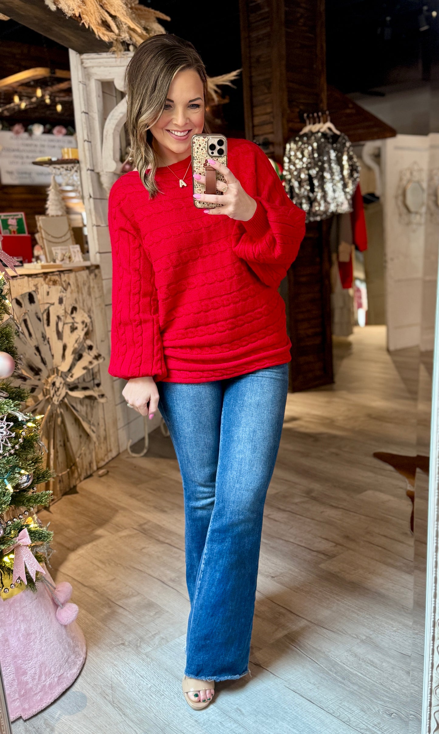 Red Cable Knit Sweater