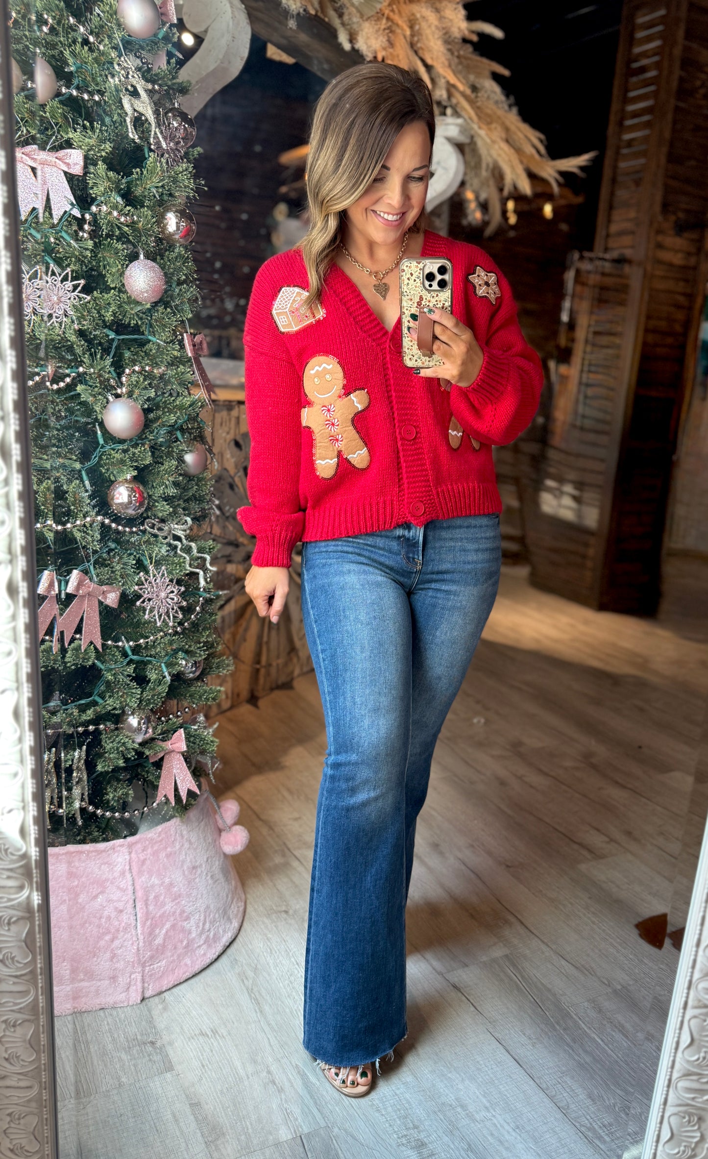 Red Christmas Gingerbread Cardigan