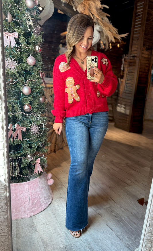 Red Christmas Gingerbread Cardigan