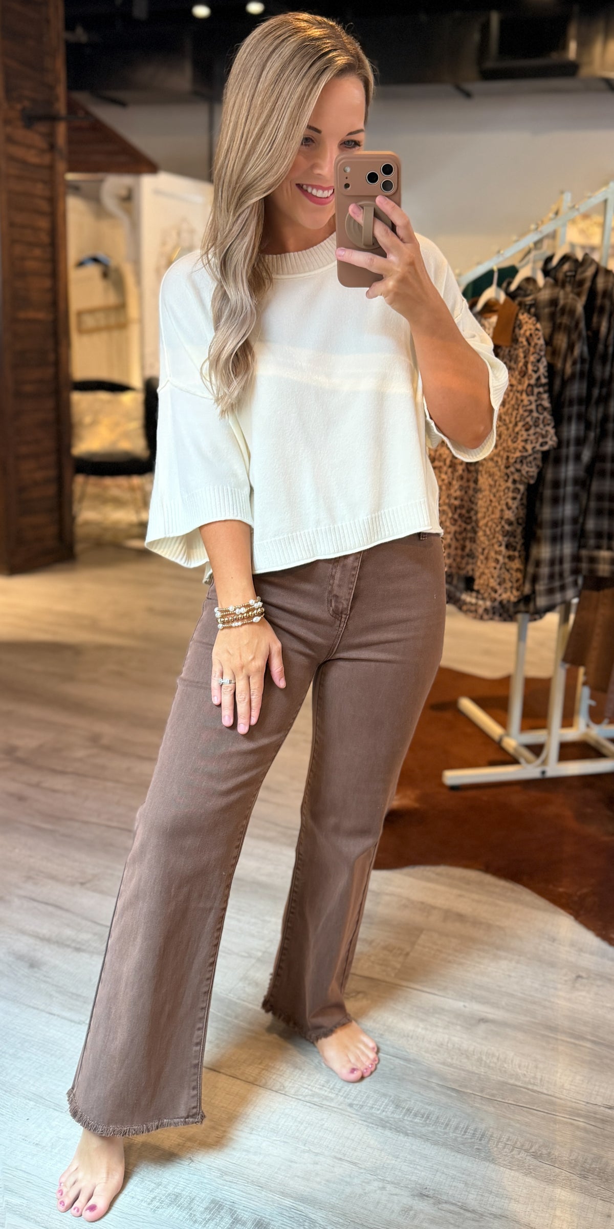 Cream Short Sleeve Sweater