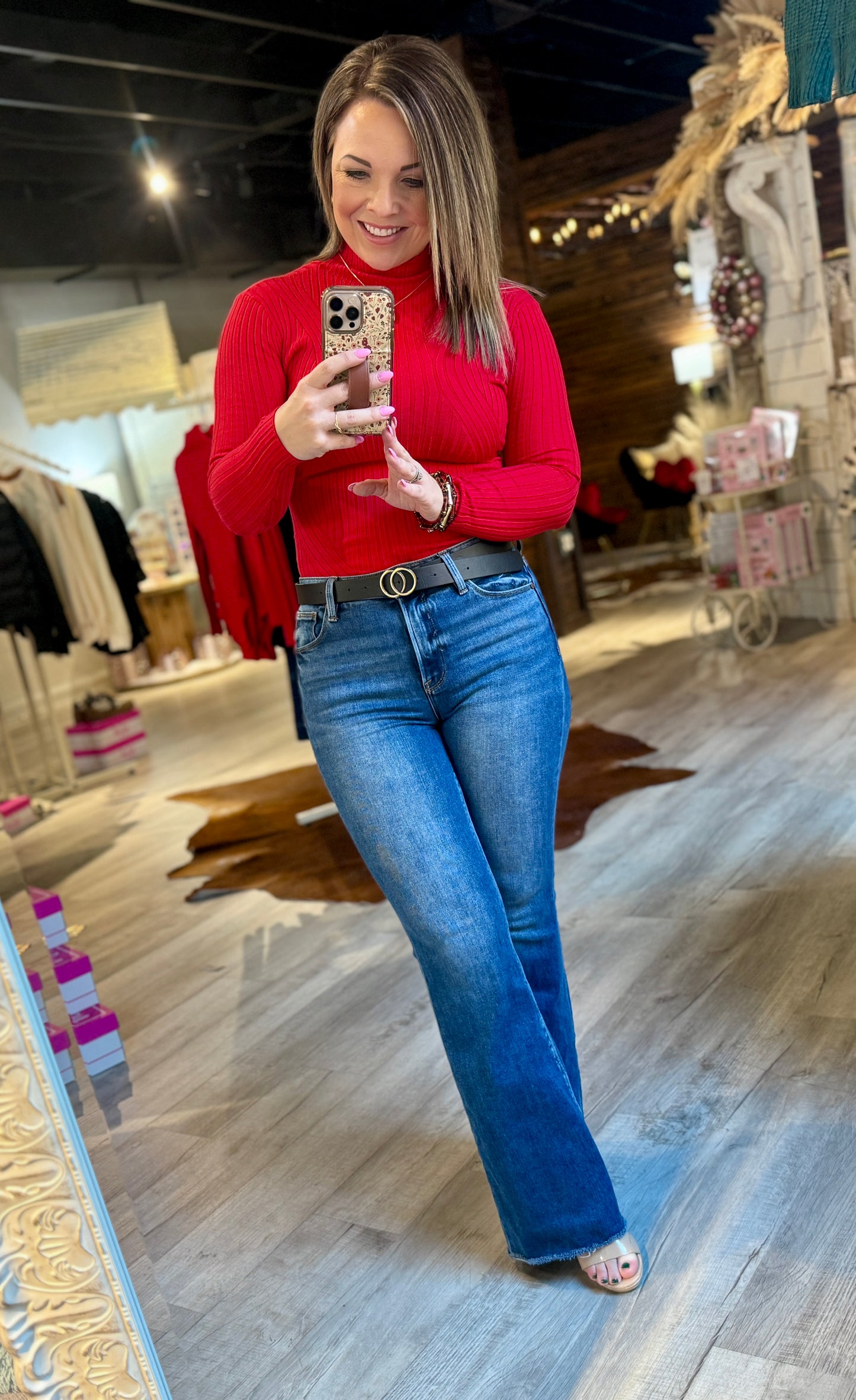 Red Mock Neck Bodysuit