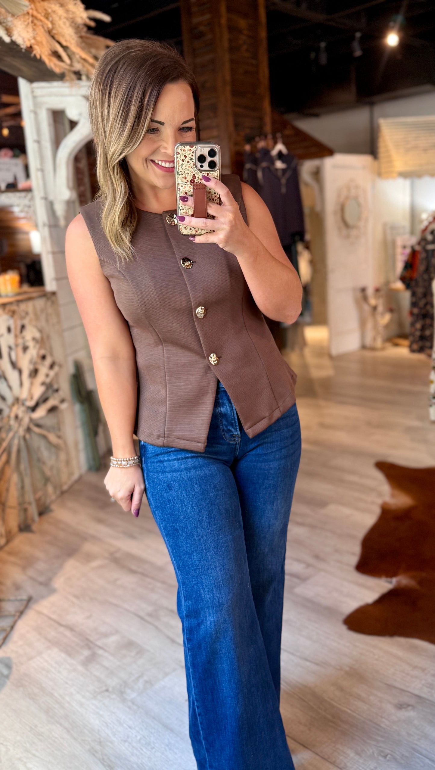 Brown Gold Button Vest