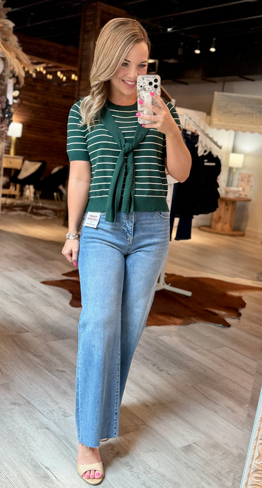 Pine Striped Sweater Tie Top