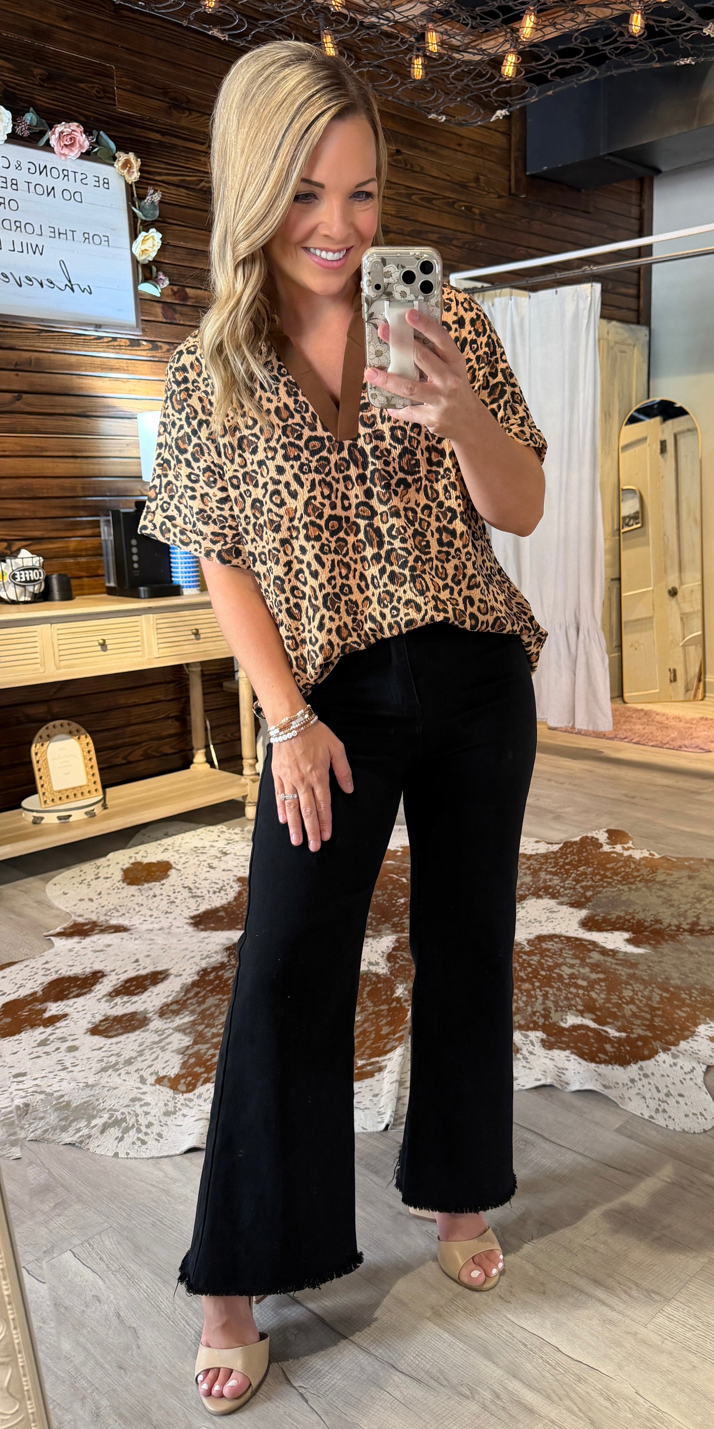 Brown Leopard Collared Top