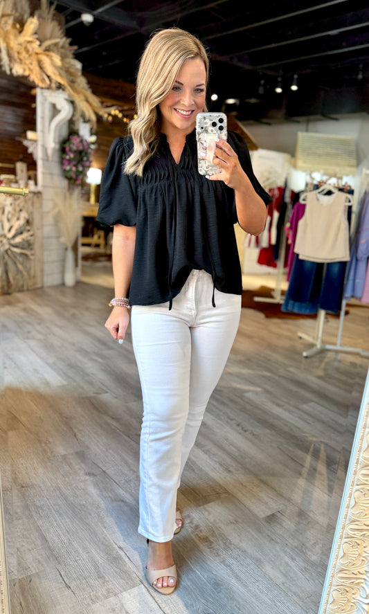 Black Puff Sleeve Dressy Top
