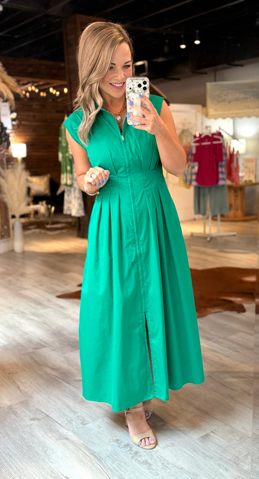 Kelly Green Zipper Dress