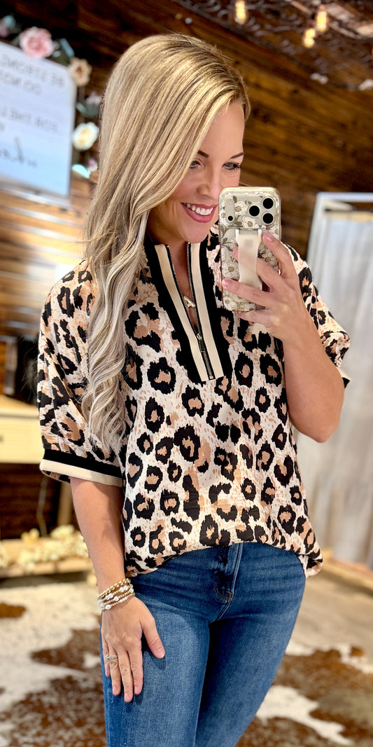 Black Leopard Dressy Top