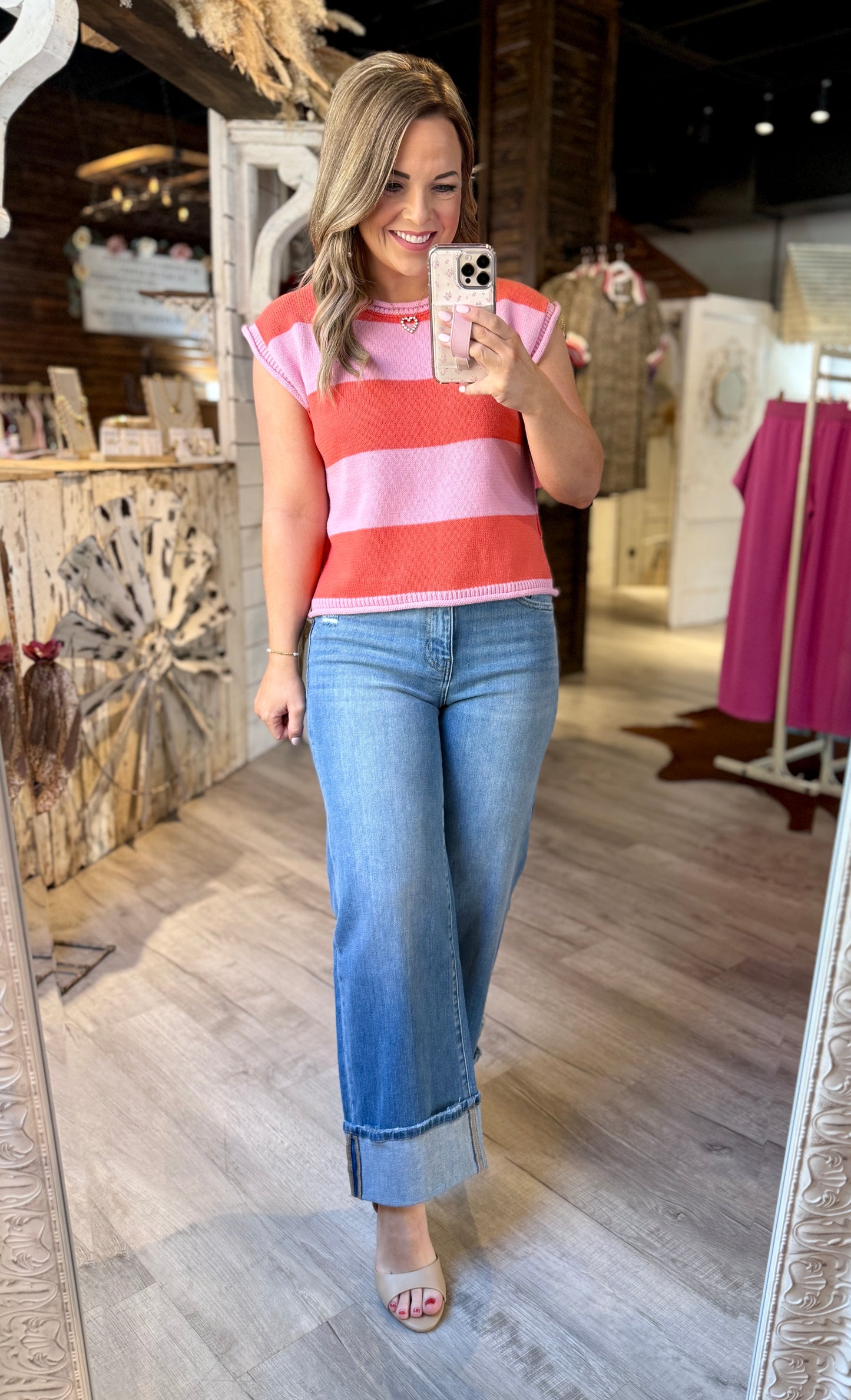 Pink/Orange Striped Sweater