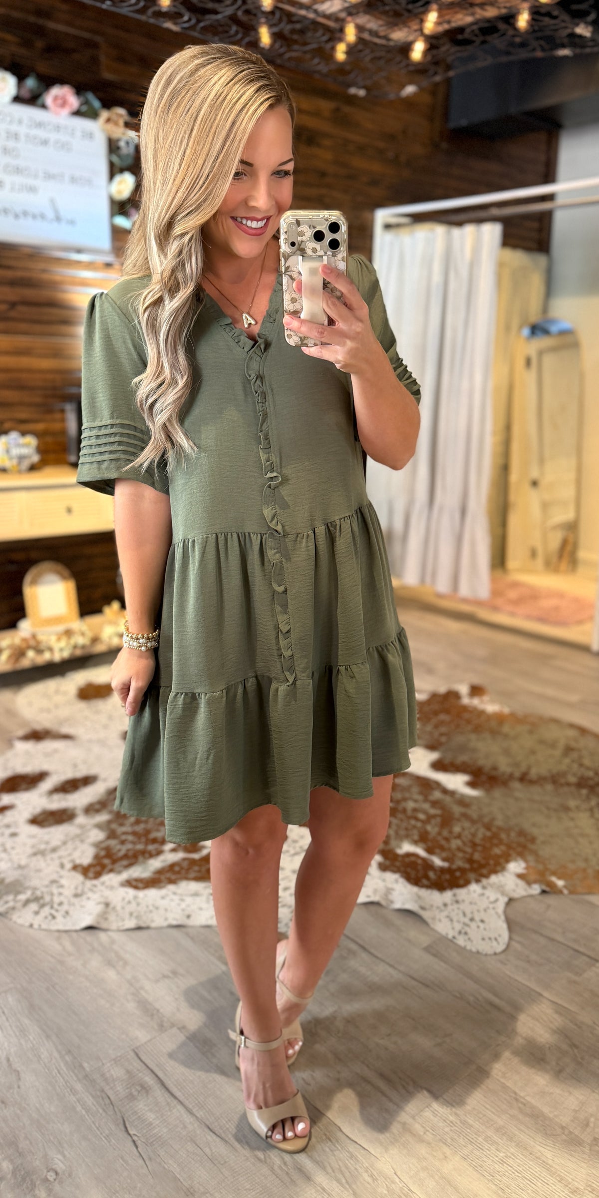 Olive Tiered Flowy Dress