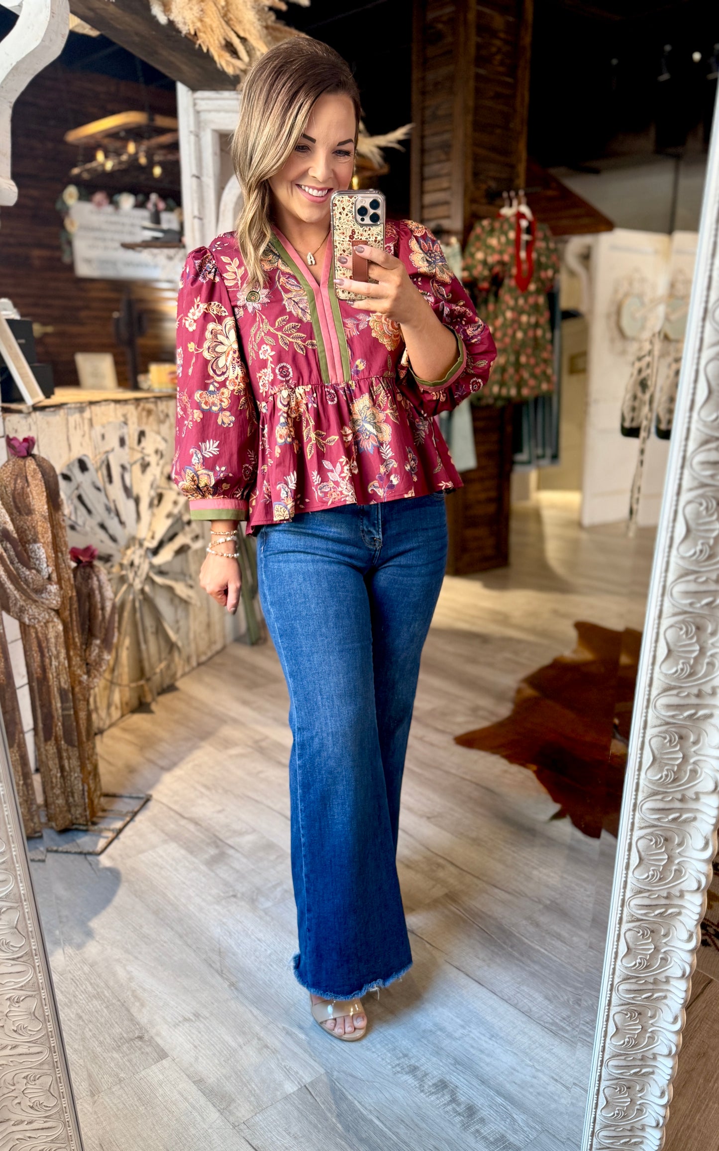 Burgundy/Olive Floral Top