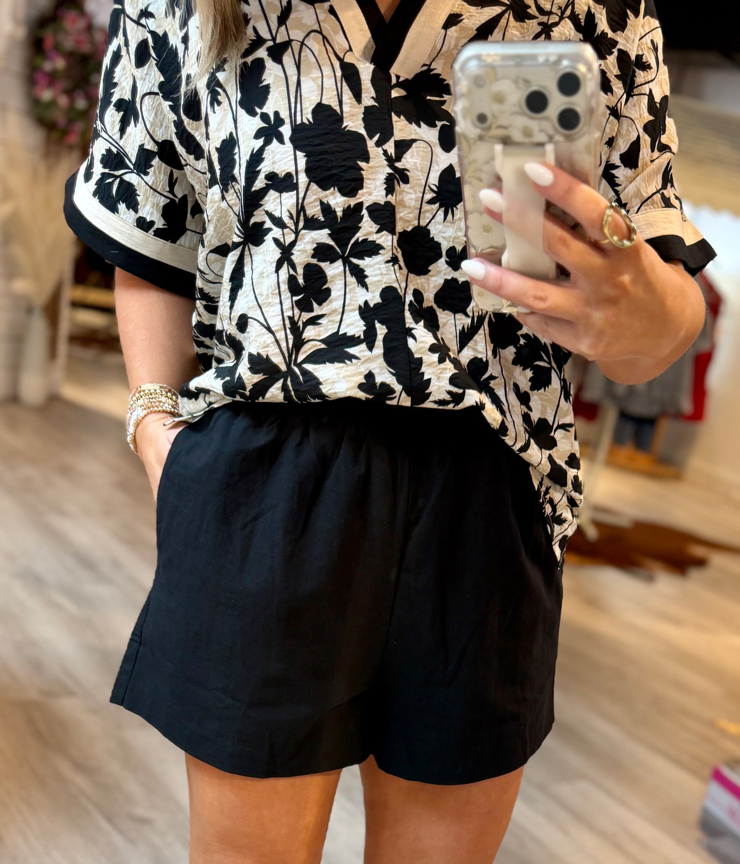 Black Linen Pocket Shorts