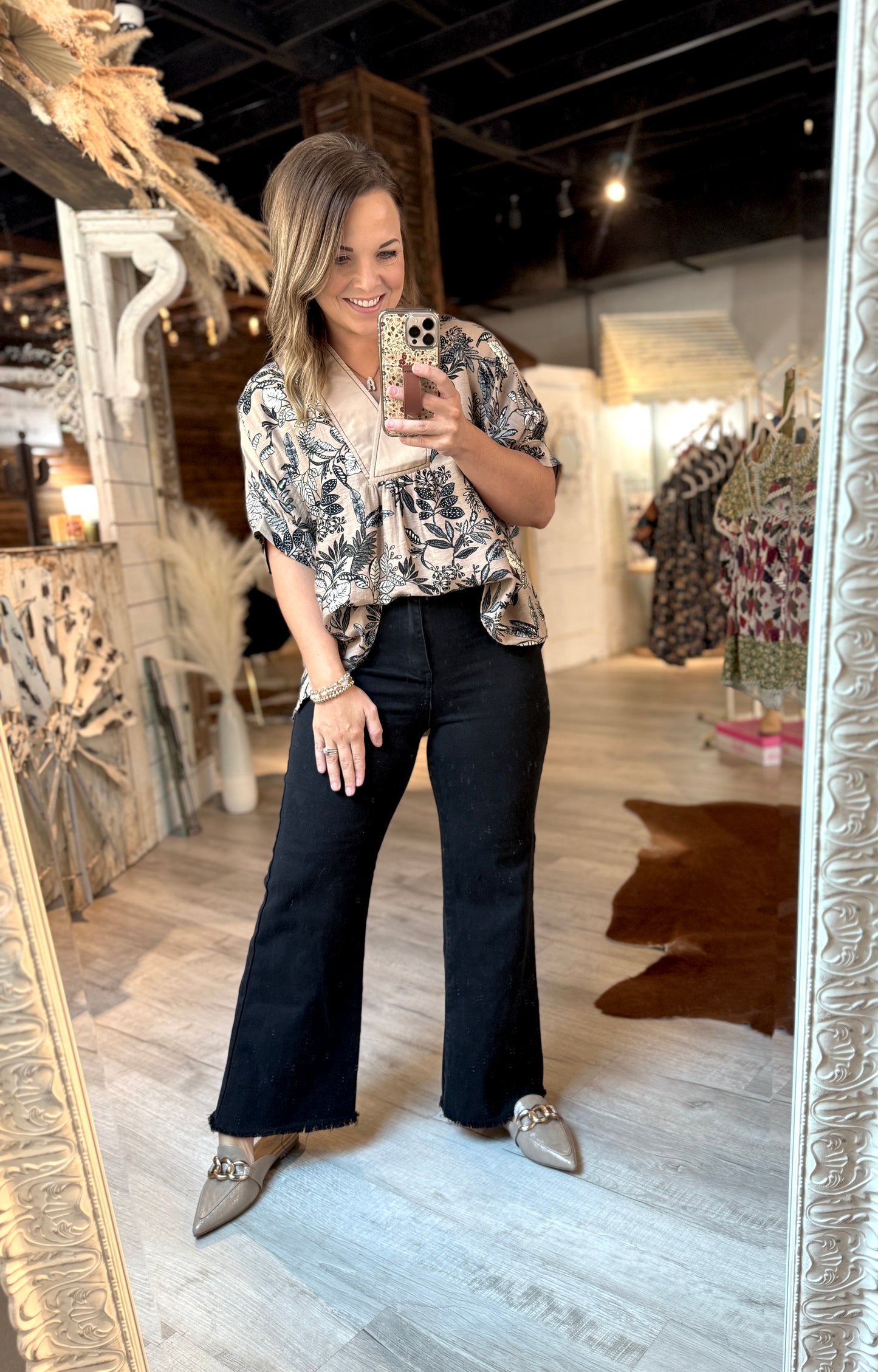 Black/Taupe Floral Top