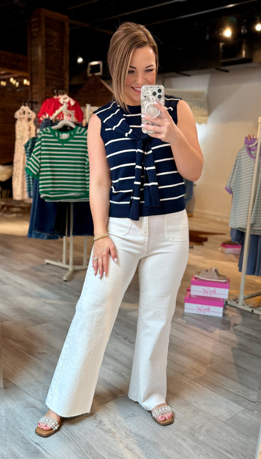 Navy Striped Sweater Tie Tank