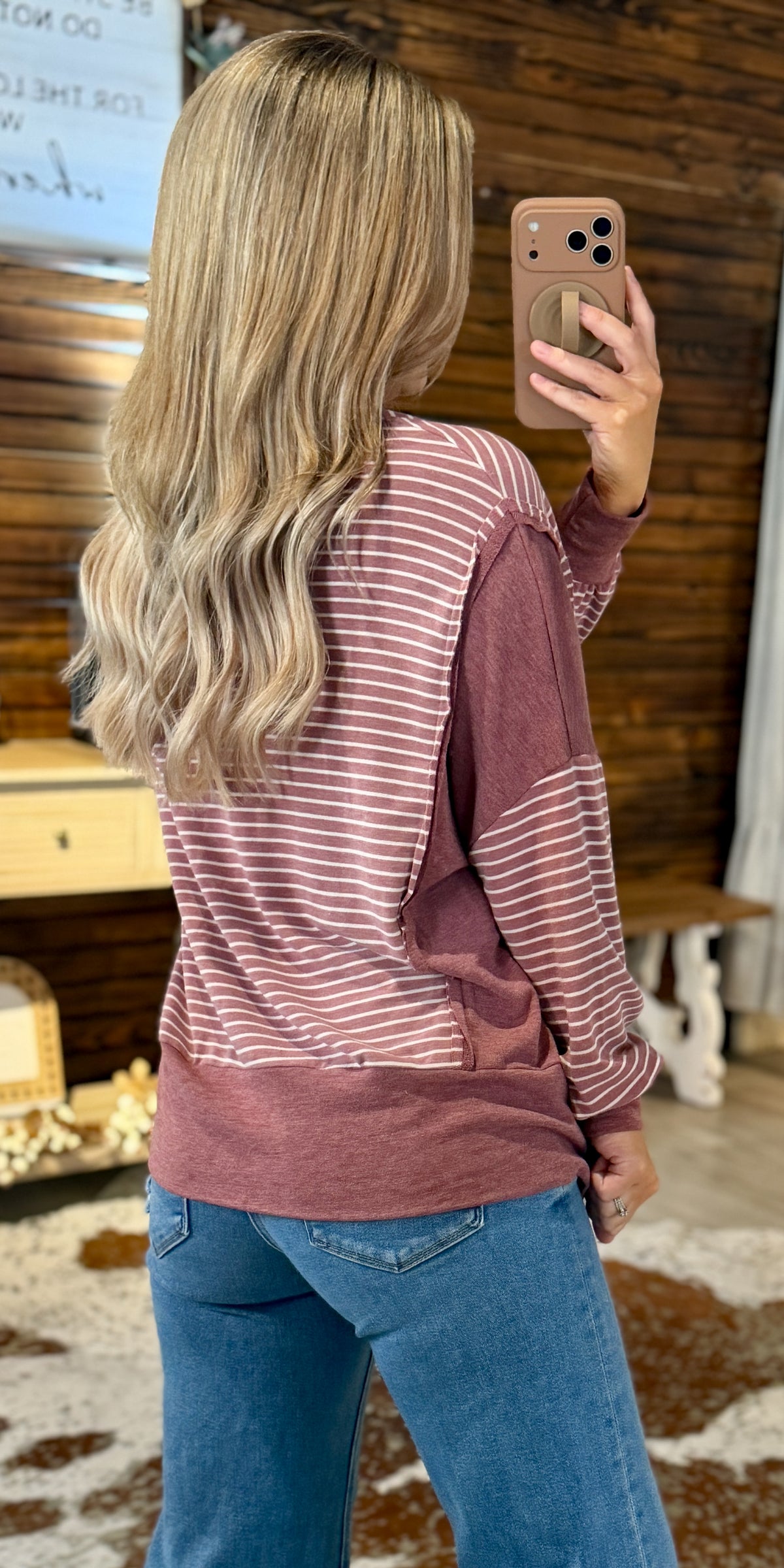 Burgundy Striped Slouchy Top